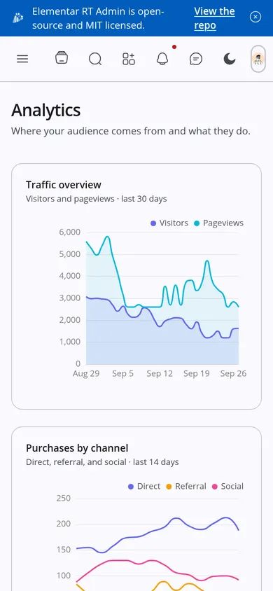 Elementar Admin analytics on a phone